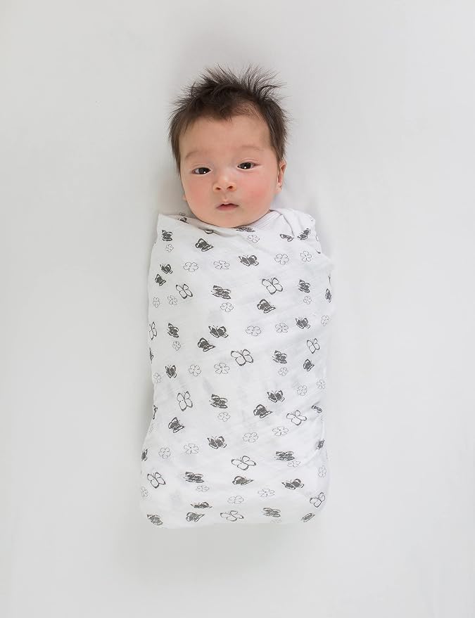 Amazing Baby Muslin Blankets, Set of 3, XLarge 46x46 inches, Soft Black Loved Wreath