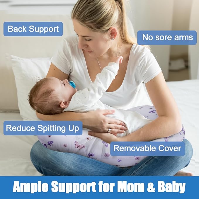 Plushii Nursing Pillow for Breastfeeding, Soft and Supportive Breastfeeding Pillow for Mom and Baby, Cute Feeding Pillow with Removable Cover for 0??2 Months, Butterfly Dreams