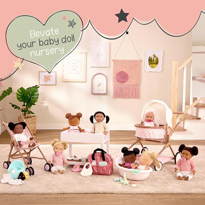 LullaBaby ??3 Pieces Set of Soft Plush Dolls for Real Water Play ??Carrying Basket with Cute Star Cutouts ??Pretend Play ??Tub Toys for Kids 2+ Years??Bath Yoy Bundle