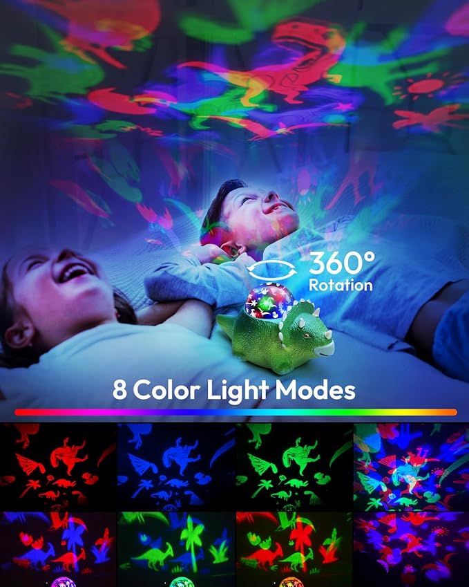Dinosaur Night Light Projector for Kids - 8 Color Changing, 14 Sleep Sounds, 360° Rotation, Projection Lights for Bedroom, Walking Dinosaur Toys - Gift for Boys Girls 3-5,5-7 Years Old