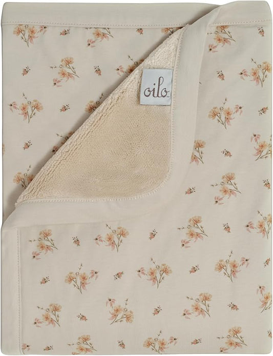 Oilo Floral Baby Blanket, Vintage Flower Baby Blanket with Ultra, Soft Plush Backing & Organic Cotton Jersey Print, Double, Layered 30x40 Blanket for Newborns & Toddlers