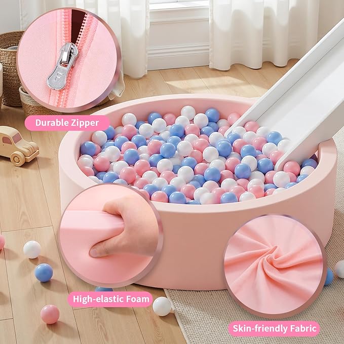 Wilwolfer Foam Ball Pit for Toddlers, Large Baby Ball Pit for Babies with Soft Memory Sponge, Indoor Outdoor Baby Playpen, Kids Play Ball Pool, Gift Toys for Infants Boys and Girls (Pink, NO Balls)