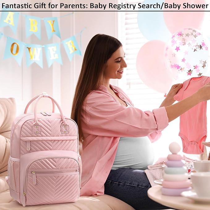 Tenot Diaper Bag Backpack Tote for Women Large Capacity, Baby Bag with Insulated Pockets Multifunctional Diaper Bags For Baby Girl Boy Waterproof Baby Bags For Boys Girls Maternity Bag Baby Pink