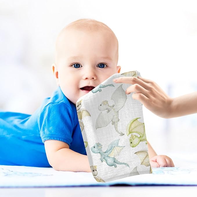 vvfelixl Watercolor Dragons Cartoon Style Baby Burp Cloths Baby Muslin Washcloths for Boys Girls Cotton Baby Face Towel for Newborn Infants Soft and Absorbent 11.8 X 11.8 in, 5 Pack