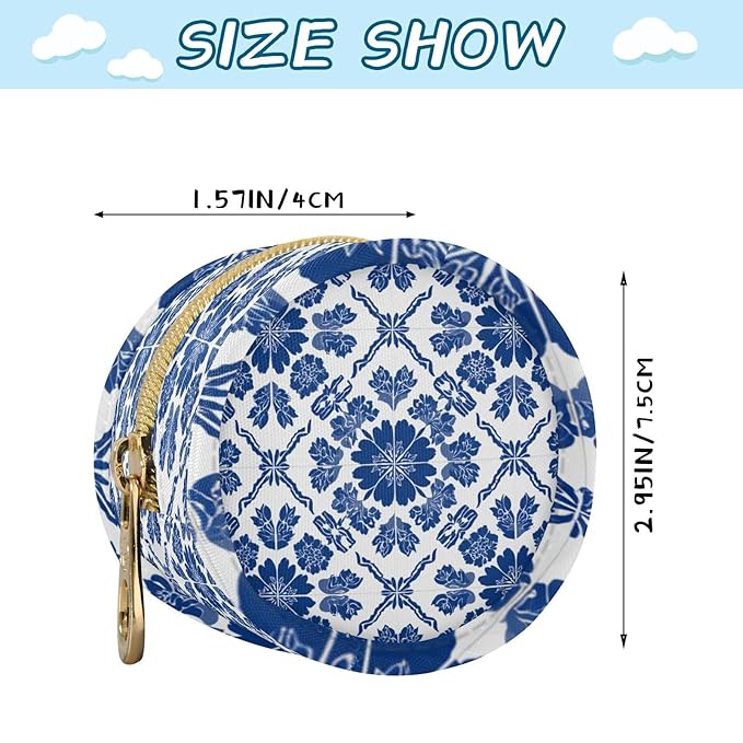 Pacifier Holder with Clip Pacifier Case for Diaper Bag Round Baby Pacifier Pouch Box Bag Portable Blue and White Geometric Flowers