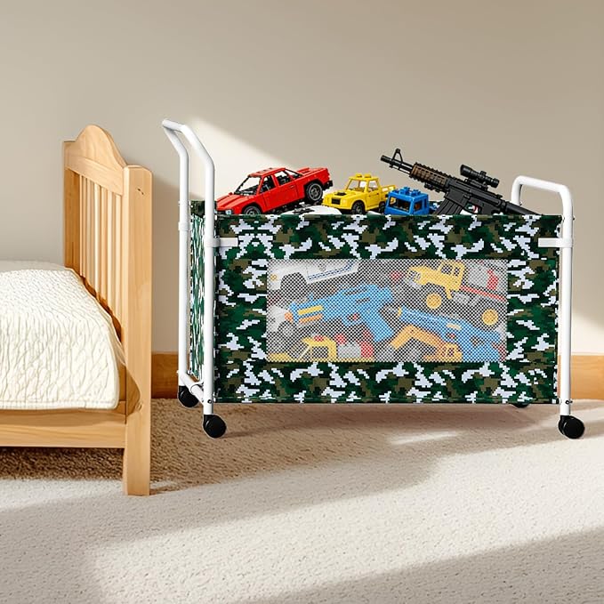 KEEGH Extra Large Toy Box for Kids with 360° Rotating Wheels, Heavy Duty Toy Chest for Boys and Girls, Toy Storage Organizer for Kids, Toy Bins for Living Room, Nursery, Bedroom (Camouflage)
