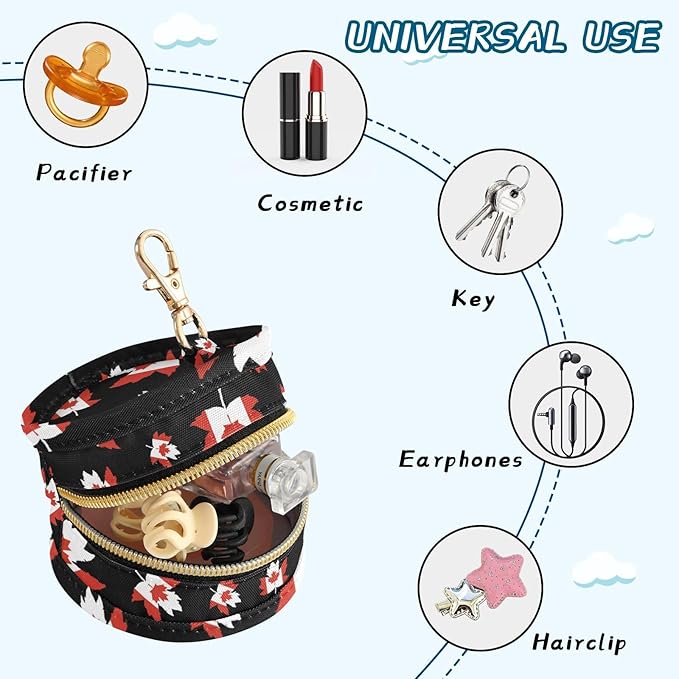 Canada Flag Canadian Maple Leaf Polyester Pacifier Holder Case Portable Container Accommodate Baby Binky Cover Pouch Pacifiers Storage Case with Circular Buckle