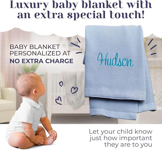 berry bebe Personalized Baby Blanket, Custom Baby Blanket, Personalized for Newborn Boy, Monogrammed Baby Blanket with Name, Pink Personalized Baby Boy Gifts, All Year Round Knit Cotton