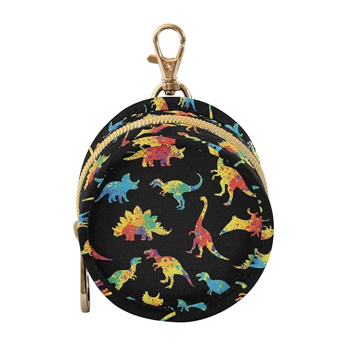 Colorful Dinosaurs Black Pacifier Holder Case Newborn Pacifier Storage Pouch for Boys Girls Easy Attach to Diaper Bag Portable Baby Essentials Container