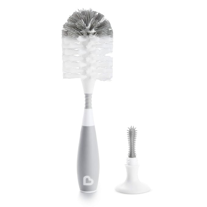 Munchkin® Fold™ Baby Bottle Countertop Drying Rack, White & Bristle™ Bottle Brush, Grey