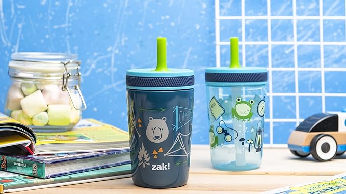 Zak Designs Campout and Camping Kelso Tumbler Set, Leak-Proof Screw-On Lid with Straw, Bundle for Kids Includes Plastic and Stainless Steel Cups with Bonus Sipper, 3pc Set, Non-BPA