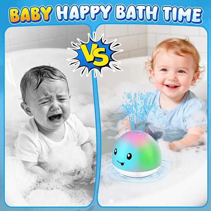 Gigilli Baby Bath Toys, Magnetic Rechargeable Bath Toys for Kids Ages 1-3, Toddler Bathtub Pool Water Table Toys Sprinkler, 1 Year Old Boy Girl Gifts, Light Up Whale Bath Toy for Babies 6-12-18 Months