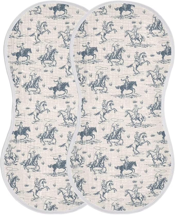 Cowboys Horse Western Baby Muslin Burp Cloths Set of 2 Vintage West Desert Muslin Washcloths American Wild Milk Spit Up Rags Soft Newborn Towel for Unisex Boys and Girls, 22 x 11 Inch