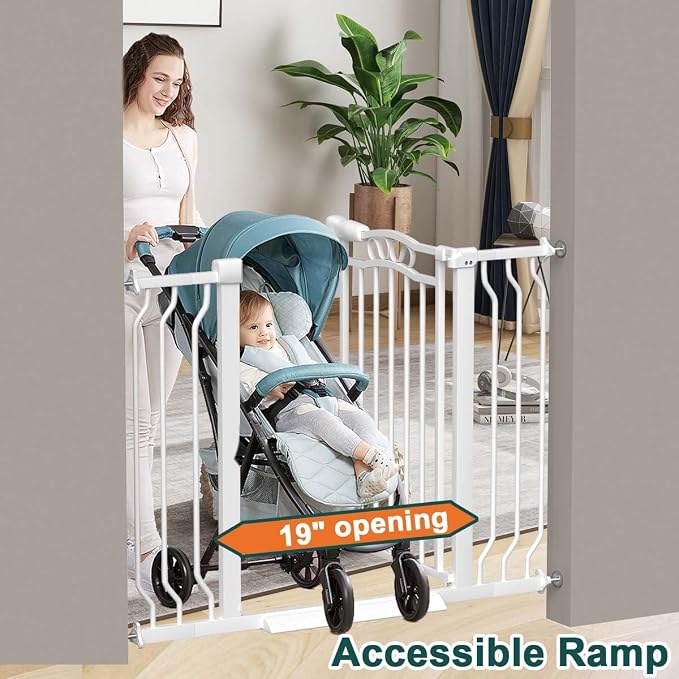 Fairy Baby 29.5"-53.0" Extra Wide Baby Gate for Doorway Pressure Mounted | Sturdy Metal Safety Child Gate for Stairs, No Drill Auto Close Dog Pets Gate for Walk Thru, Garden Arched Décor Elegance Gate