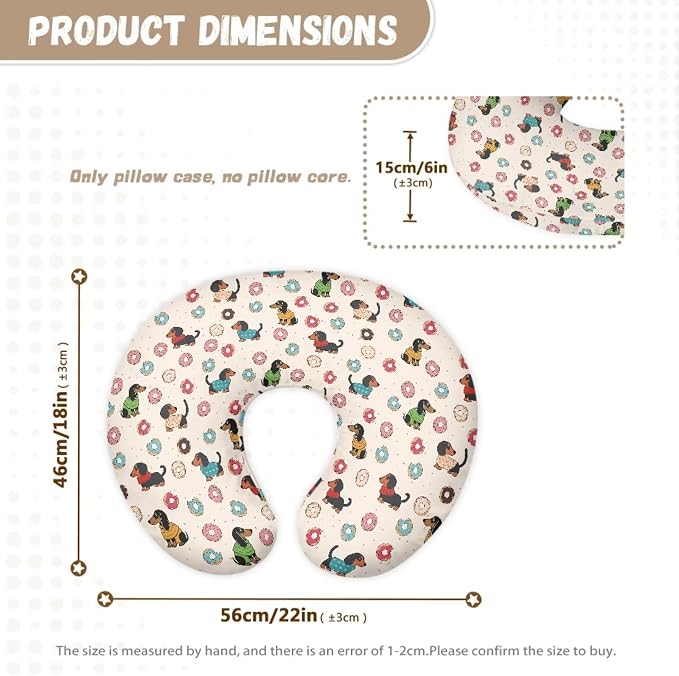 Cartoon Nursing Pillow Cover for Newborn Dachshund Print U-Shaped Nursing Slipcover Breastfeeding Pillow Case