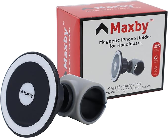 Maxby Stroller Phone Holder, MagSafe Compatible Magnetic Phone Mount for Stroller Handlebar, Snap On Clamp Installs in Seconds, 360 Rotation, Fast Attach & Detach