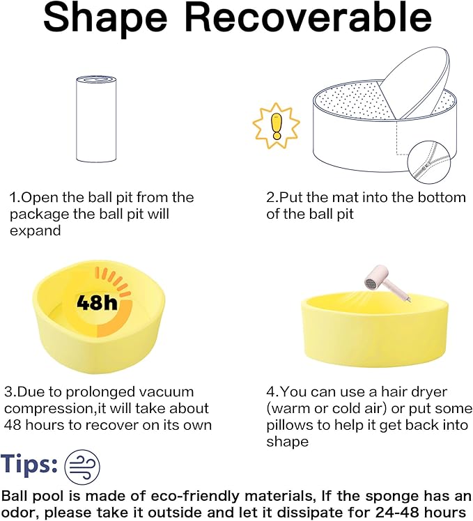 Zedachica Ball Pit for Toddlers 35.43''x11.81 Baby Ball Pits Soft Memory Foam Ball Pit Round Kids Play Ball Pool Ideal Gift for Girls and Boys (Yellow, NO Balls)