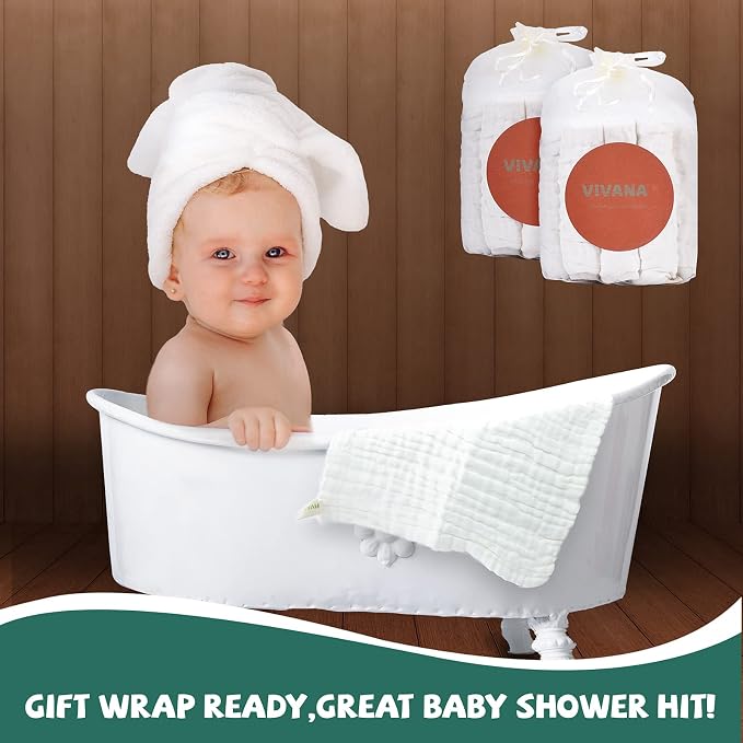 Baby Muslin Washcloths -6 Layer Soft Absorbent Face Towel - Natural Newborn Wipes for Delicate Skin - Baby Registry as Shower