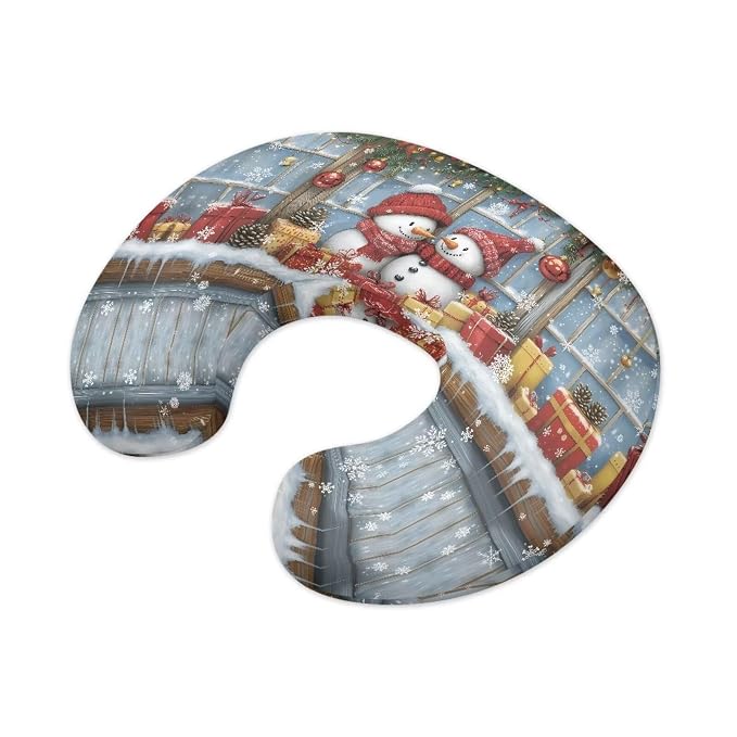 Christmas Snowmen Nursing Pillow Cover Durable Breathable Breastfeeding Pillow Replacement Slipcover with Hidden Zipper for Home Living Room Decor
