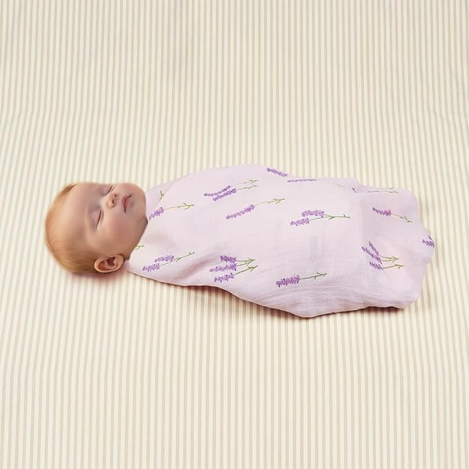 Muslin Swaddle Blankets Neutral, Baby Swaddling Wrap Nursery Receiving Blanket for Baby Girl, 70% Viscose from Bamboo and 30% Cotton, Large 47 x 47 inches Lavender & Mauve
