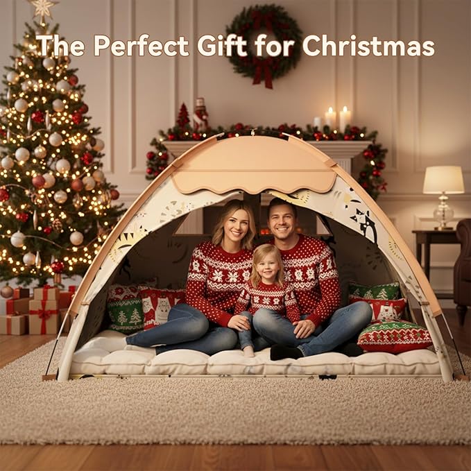 AFUNX Kids Play Tent, Indoor Cat Theme Teepee House, Extra Large 70" x 45" x 43" Portable Foldable Playhouse,Kids Toys Playhouse for Boys & Girls, Gift for Birthday Christmas