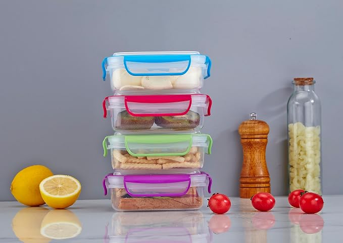 Snap Fresh - 4 Pack of Fun Size Leakproof Sandwich Containers - Reusable, BPA Free Sandwich Boxes. Airtight Seal. Also Great for Salads, Snacks, Fruit, Treats and Food Storage