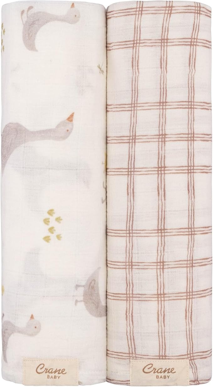 Crane Baby Charlie 2-pc. Farmhouse Tractor Dot Swaddle Set, 100% Cotton Muslin Swaddle Blankets for Newborns, Baby Boy Blanket Neutral, Infant Receiving Blankets for Boys, Rustic Farm Nursery Decor