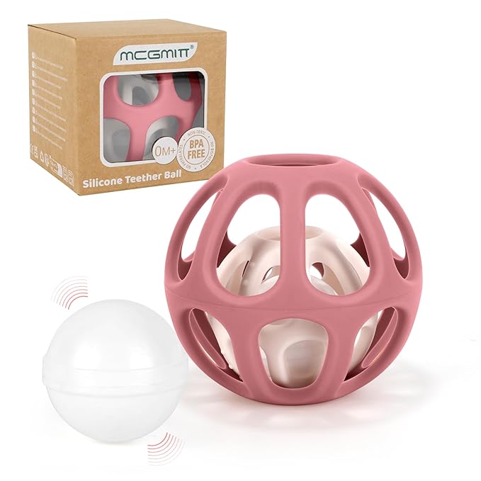 MCGMITT Baby Rattle Teether Toy, Easy Grasp Silicone Sensory Balls, Food Grade Stretchy Infant Toy Baby Ball, Montessori Teething Toy Gift for Infant Boys and Girls 0-6-12 Months