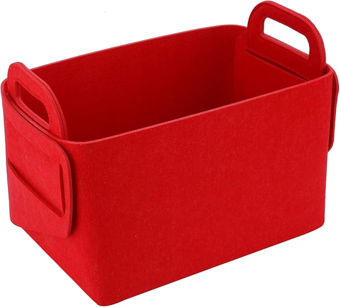 Minoisome Storage Basket Felt Storage Bin Collapsible& Convenient Box Organizer with Carry Handles for Office Bedroom Closet Babies Nursery Toys Laundry (Red, 17.9inch（L）Ã?2.2inch（W）Ã?1.6inch（Hï¼?