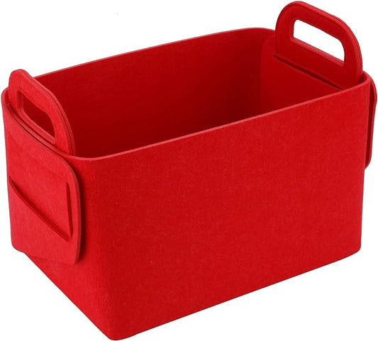 Minoisome Storage Basket Felt Storage Bin Collapsible& Convenient Box Organizer with Carry Handles for Office Bedroom Closet Babies Nursery Toys Laundry (Red, 13.8inch（L）Ã?.5inch（W）Ã?.3inch（Hï¼?