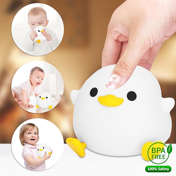 Attivolife DoDo Duck Night Light, Animal Silicone Nursery Lamp with Dimmable, Table Bedside Lamp with Timer for Bedroom, Kawaii LED Squishy Night Light Decor Gifts