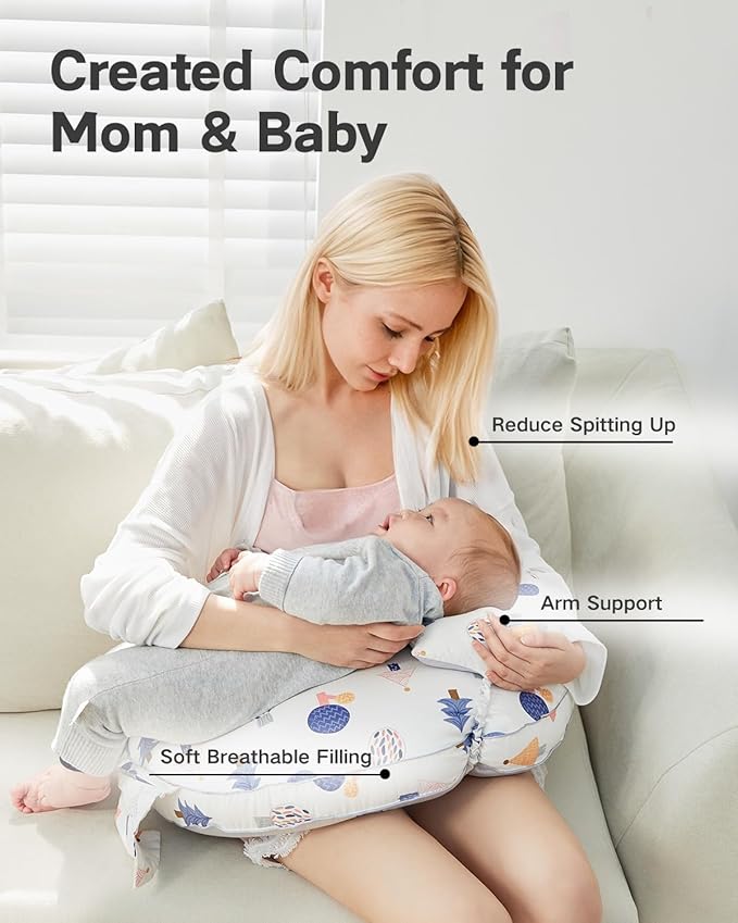 Nursing Pillow for Breastfeeding & Bottle Feeding ?“Breastfeeding Pillow with Adjustable Waist Strap, Feeding Pillow for Tummy Time,Removable Cotton Cover for Mom & Baby Comfort (Polka)