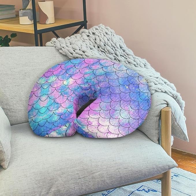 Mermaid Scale Nursing Pillow and Positioner Detachable Original Breastfeeding Newborn Nursing Pillow Case Stretchy Replaceable Head Support Protector Cushion Essentials with Hidden Zipper