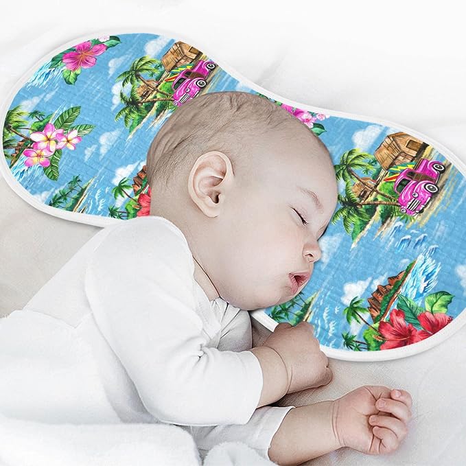 Muslin Burp Cloths for Baby Boys and Girls - 1-Pack Ultra Absorbent Vintage Hawaiian Tropical Muslin Washcloths, Newborn Towel, Milk Spit Up Rags, Burp Cloth Bib for Unisex, 22 x 11 Inch