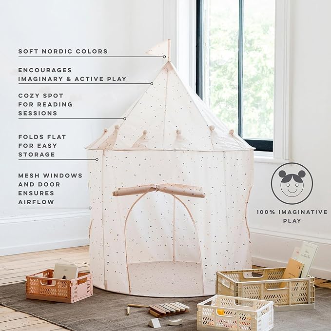 3 Sprouts Kids Play Tent - Sustainable Recycled Fabric ??Fun Spacious Childs Playhouse for Indoor Games for Boys & Girls - Durable Fort Pop Up House for Toddlers & Children Age 3-10 - Terrazzo Beige