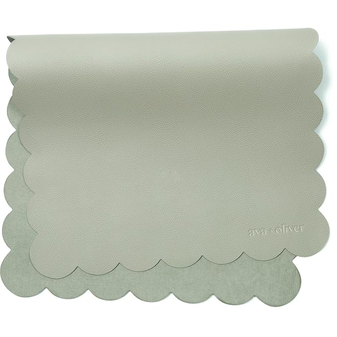 Ava + Oliver Vegan Leather Baby Changing Mat (16 X 30 in) - Multipurpose Wipeable and Portable Diaper Changing Mat - Foldable for Travel (Sage Scallop)