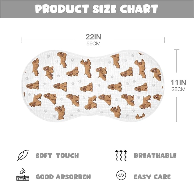 1 Pack Muslin Burp Cloths American Cocker Dogs White Cotton Baby Burp Cloths Ultra Absorbent Soft Thick Burping Cloth for Newborn Must Haves 22x11 Inch