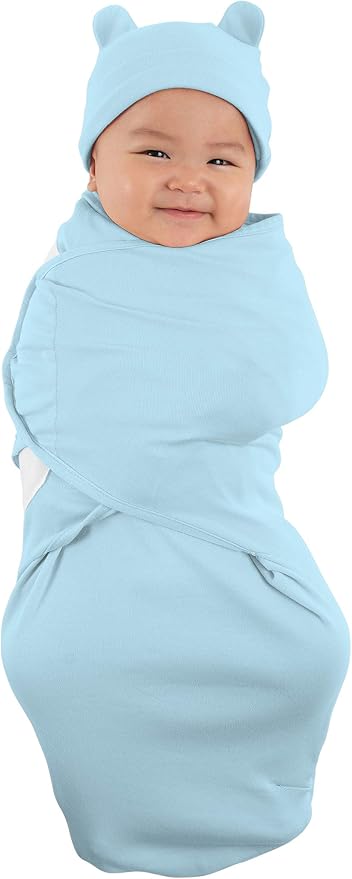 Cuddle Club Swaddles for Newborns - Baby Swaddle Blanket for Boys & Girls - Adjustable Hook-and-Loop Cotton Wrap for Newborn 0-3 & 3-6 Months with hat
