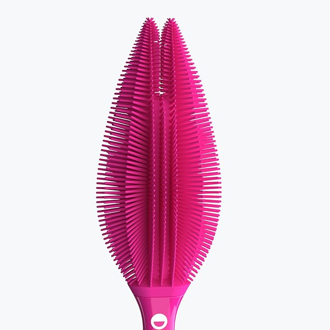 Smilo Silicone Baby Bottle Brush - Soft Touch Baby Bottle Cleaner with Flexible Twin Tip to get Cups, Glasses and Baby Bottles Extra Clean - Food-Grade Silicone, Dishwasher Safe & BPA-Free - Pink