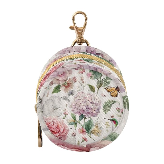 Pacifier Holder with Clip Pacifier Case for Diaper Bag Round Baby Pacifier Pouch Box Bag Portable White Hydrangeas Hummingbirds Butterflies Spring