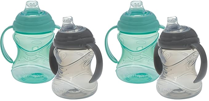 Nuby Clik-It No-Spill Soft Spout Training Sippy Cup with Handles - (4-Pack) 10 Oz - 4+ Months - Neutral