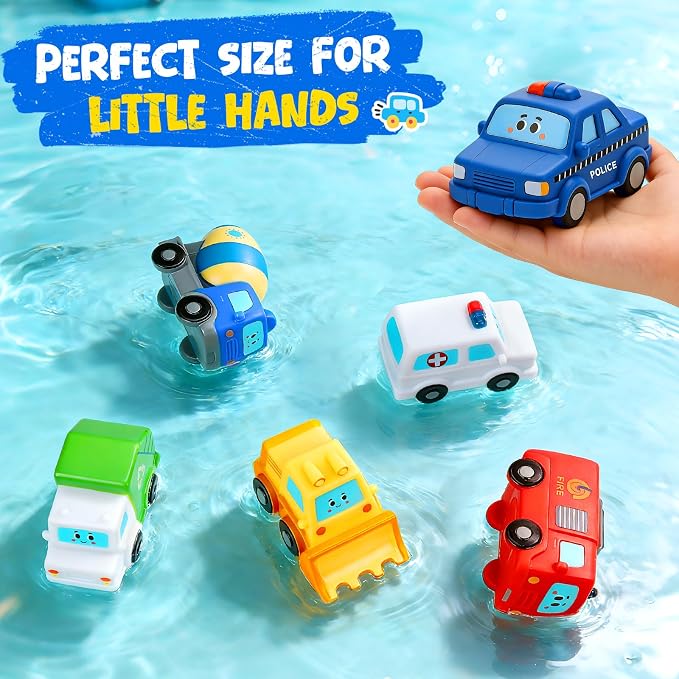 6 Pack Baby Bath Toys for Kids Ages 1-3, No Hole Vehicle Floating Bath Tub Toys for Toddlers 1 2 3 4, Mold Free Bathtub Toys Water Pool Toys for Boys Girls Gift