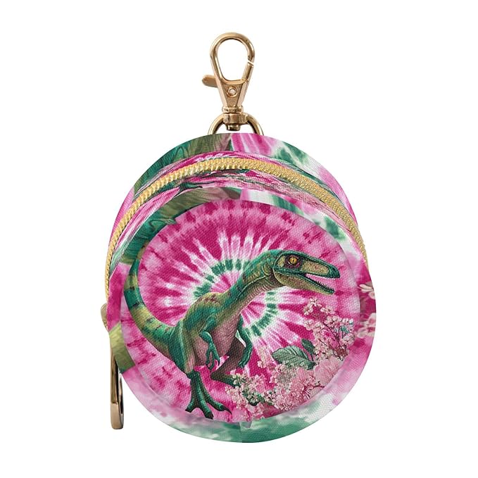 Pacifier Holder with Clip Pacifier Case for Diaper Bag Round Baby Pacifier Pouch Box Bag Portable Tie Dye Dinosaur Pink Green