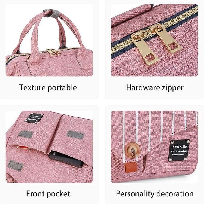 Diaper Bag Backpack- Baby Waterproof Multi-Function Mini Smart Diaper Bag Backpack With Insulation Pocket Baby Messenger for Outdoor & Working Mothers, Small Size (Pink)