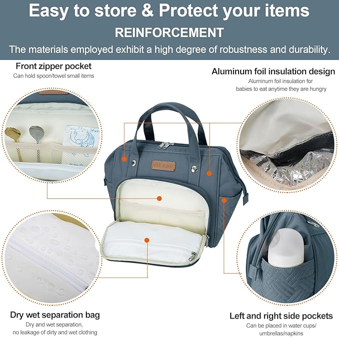 FHELAD Lightweight Mini Diaper Backpack for Quick Trips - 5-Way Carrying Waterproof Baby Bag with Insulated Bottle Pockets, Perfect for Hospital & Park Outings, Dark Gray
