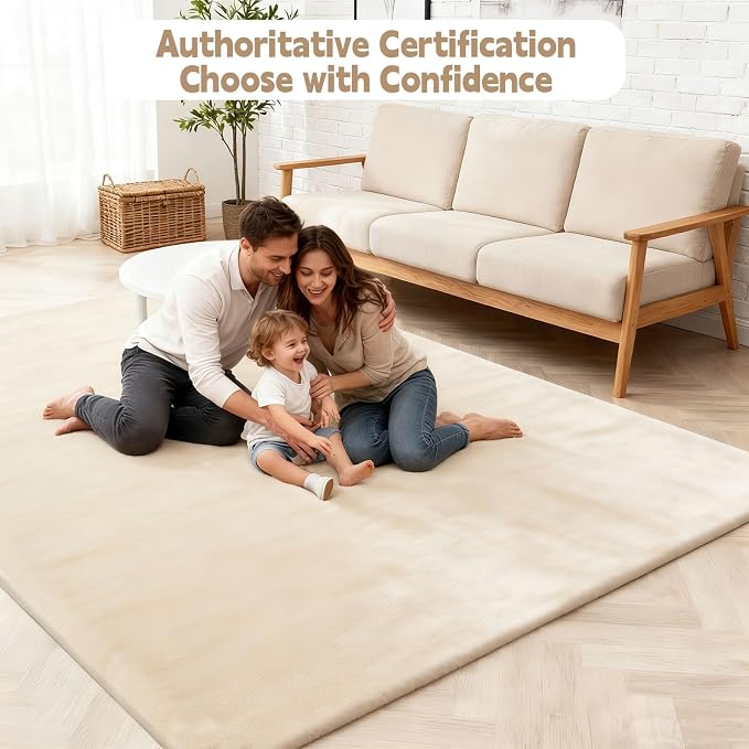 Velvet Baby Play Mat for Floor, 1.3" Thick Elasti-Foam 47"×47" Playpen Mat with Removable & Washable Velvet Cover for Toddler, Infant,Kids, Non-Slip Crawling Mat for Tummy Time (Beige)
