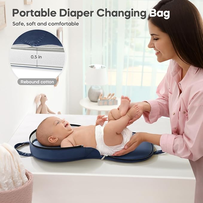 Portable Waterproof Leather Diaper Changing Pad Compact for Travel Diaper Bag, Easy Clean, Newborn Baby, Blue