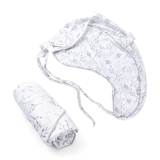 Boppy Uplift Nursing Pillow Cover - Soft Washable Microfiber Bottle & Breastfeeding Pillow Cover with Belt (Uplift Feeding Pillow Sold Separately) - Gray Gentle Leaves