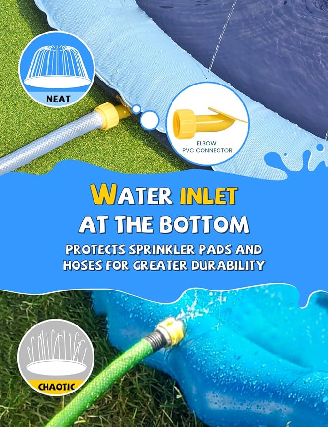 VISTOP Non-Slip Splash Pad for Kids and Dog, Thicken Sprinkler Pool Summer Outdoor Water Toys - Fun Backyard Fountain Play Mat for Baby Girls Boys Children or Pet Dog (107 inch, Blue&Blue)