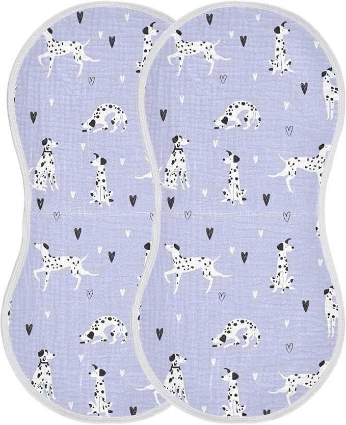 Muslin Burp Cloths for Baby Boys and Girls - 2-Pack Ultra Absorbent Cartoon Dalmatian Dogs Muslin Washcloths, Newborn Towel, Milk Spit Up Rags, Burp Cloth Bib for Unisex, 22 x 11 Inch